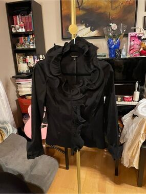 Samuel Dong Black Ruffled-Collar Jacket